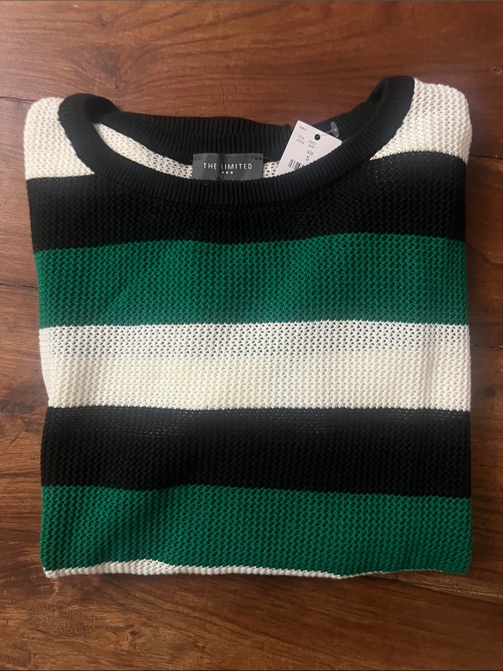 The Limited women’s Green Black White Striped Knit Sweater